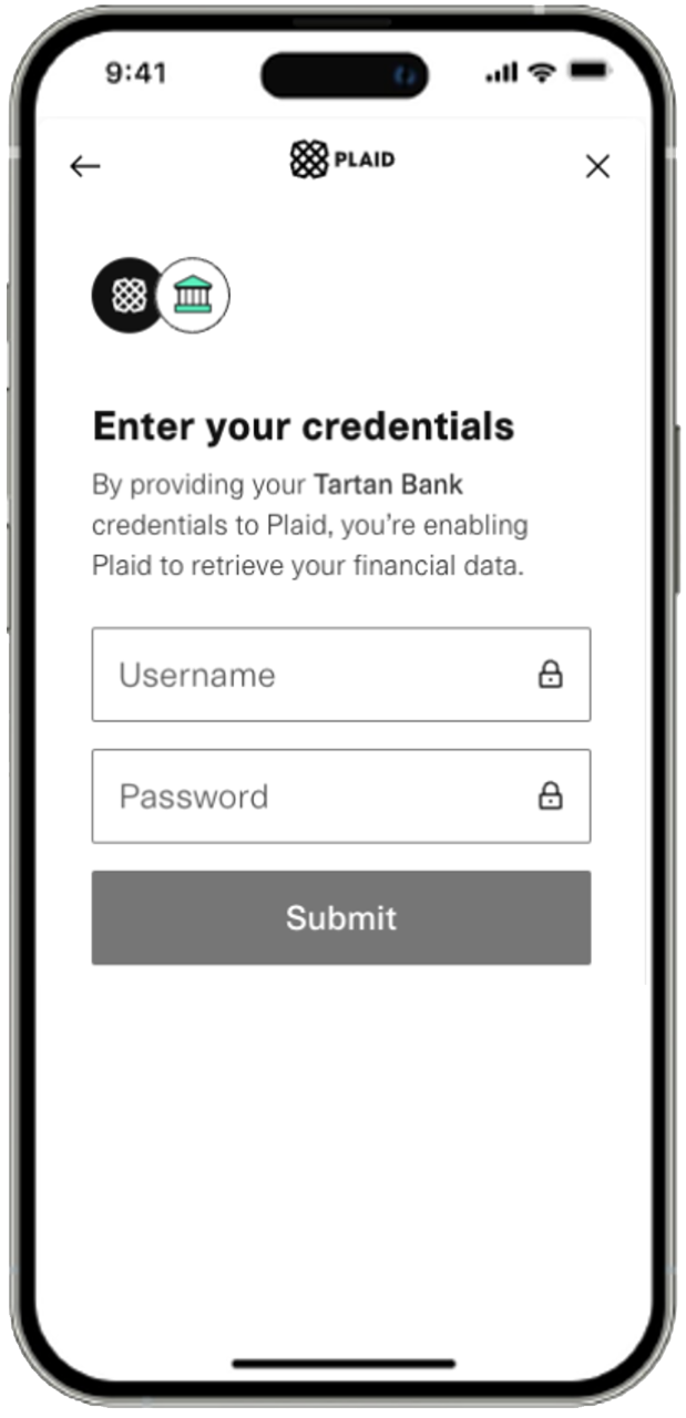 Enter your bank Credentials