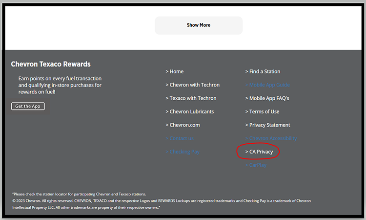 Delete Step 4 footer link ca privacy