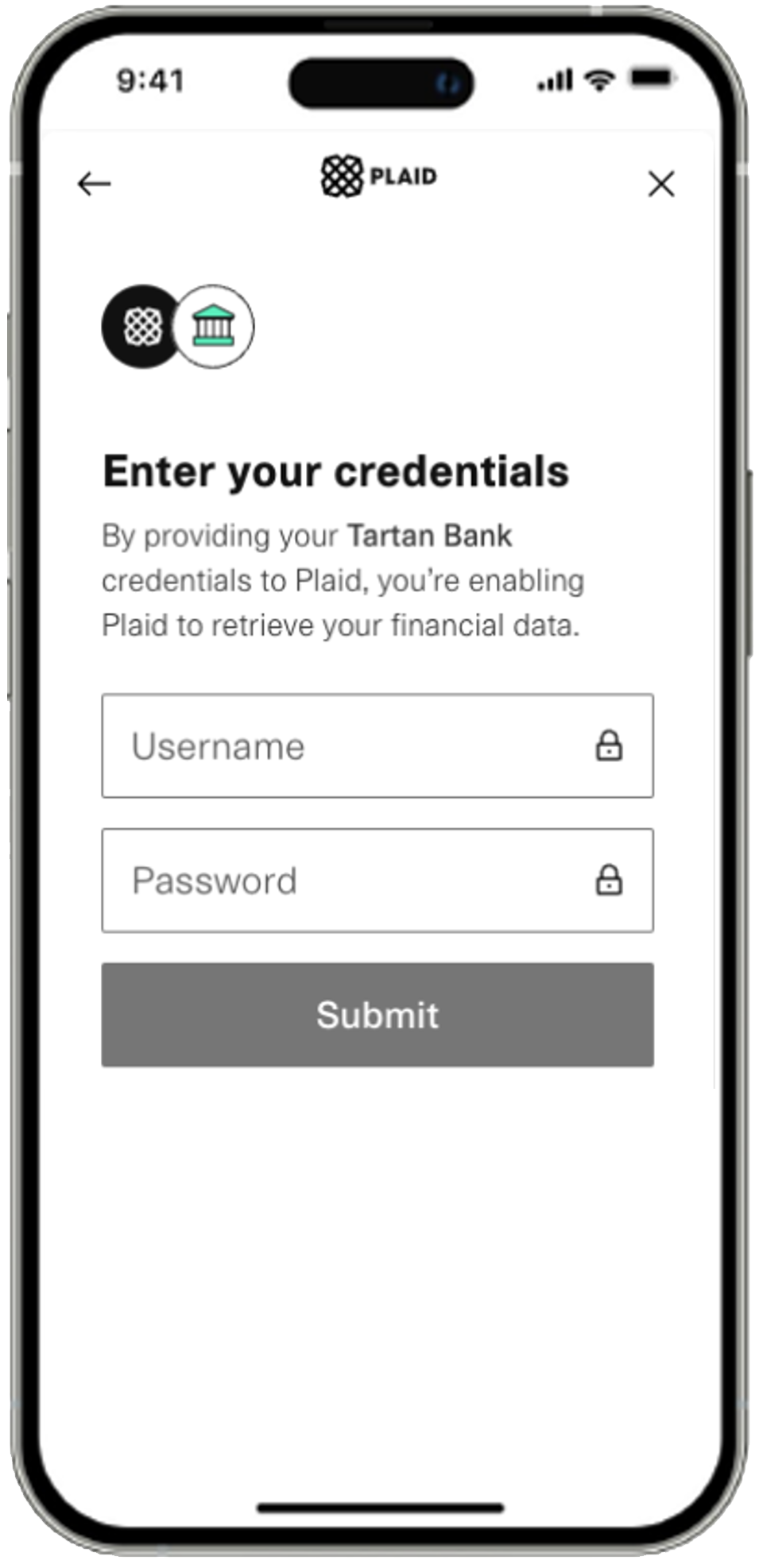 Enter your bank Credentials