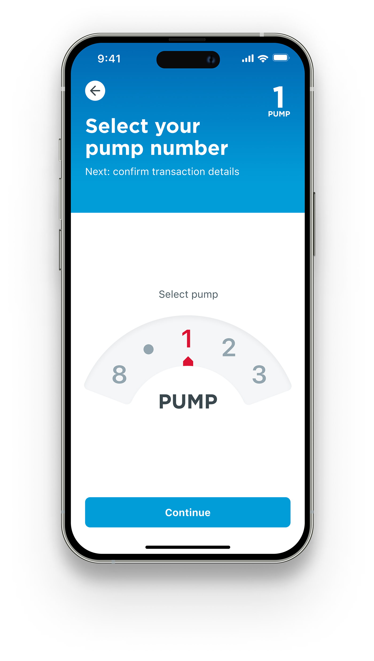 Select pump number screen