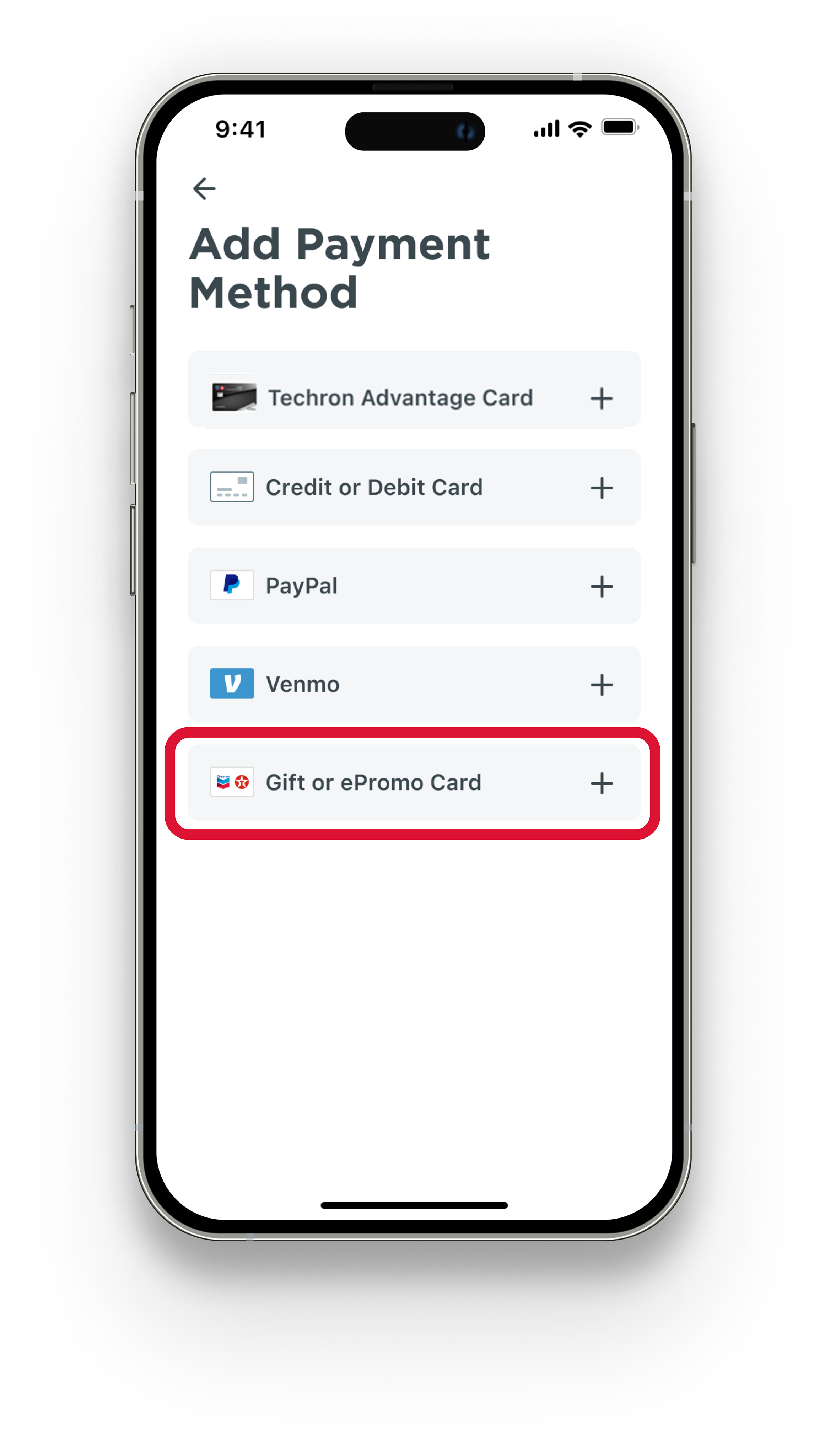 From Add payment method Select Gift Card